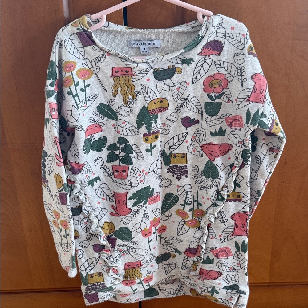 Souris Mini Girls' Cream Floral & Animal Print Dress